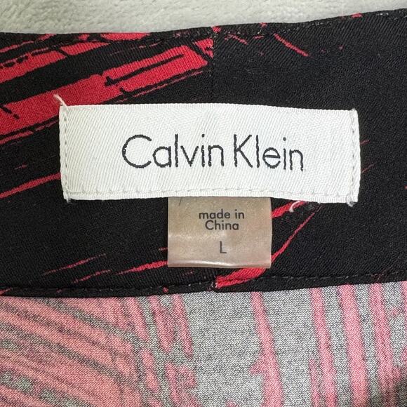 Calvin Klein Tank Top Womens Large Red Black Abstract Sleeveless Blouse Stretch - Picture 4 of 10